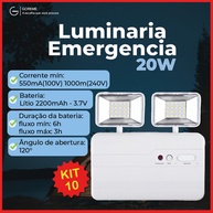 Luminária Emergência LED 20W: Kit 10 Unidades - imagem 1