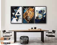 Quadro Decorativo Leão Geométrico Luxo - 3 Peças 120x60cm para Sala e Quarto - imagem 3