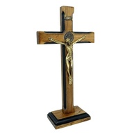 Crucifixo de Mesa São Bento Luxo 23 cm - Madeira Natural com Medalha de Fé - imagem 4