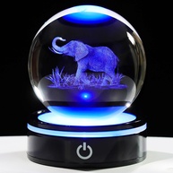 Esfera de Cristal com Estátua de Elefante 3D - Luz Colorida LED | Presente Simbólico e Decorativo - imagem 1