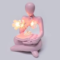 Luz Noturna Escultura Pensadora Rosa - Decoração Estética com Flor de Cerejeira - imagem 1