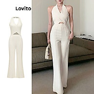 Macacão Elegante Lovito: Ombros Vazados e Recortes - imagem 1