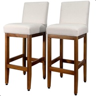 Kit 2 Banquetas de Madeira Maciça com Encosto Estofado em Tecido Linho - Ideal para Cozinha e Ilha Americana - imagem 1