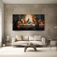 Quadros Decorativos Santa Ceia 100x70cm - Canvas Premium com Moldura de Madeira Maciça - imagem 1