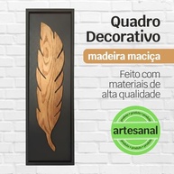 Quadro Decorativo Pena em Madeira Maciça 98x35cm | Design Moderno com Moldura Preta para Sala e Ambientes - imagem 4