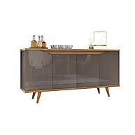 Buffet 160cm 4 Portas Cinza Perola/Noce com Pés em Madeira Maciça - imagem 2