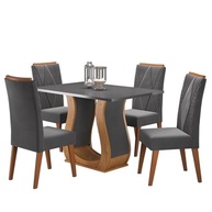 Conjunto Mesa de Jantar Retangular Nubia com 4 Cadeiras Vegas em Madeira Maciça - Mel, Cinza e Grafite - imagem 4