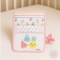 Kit 4 Paninhos de Boca com Prendedor de Chupeta para Bebê - 100% Algodão Macio Frutinhas Rosa - imagem 5