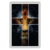 Quadro Decorativo 90x60 com Moldura de Madeira Pinus - Leão de Judá e Cruz de Cristo | Acabamento Premium Preto - imagem 4