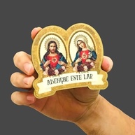 Adorno de Porta Sagrado Coração de Jesus e Maria em Madeira - Proteção Espiritual com Estilo - imagem 5