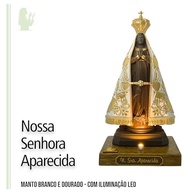 Nossa Senhora Aparecida com Iluminação LED - Imagem Religiosa em Resina Premium com Base em Madeira - imagem 5