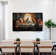 Quadros Decorativos Santa Ceia 100x70cm - Canvas Premium com Moldura de Madeira Maciça - imagem 5