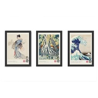 Kit 3 Quadros 18x24 cm Katsushika Hokusai - Moldura em Madeira e Vidro - Arte Japonesa Clássica - imagem 3