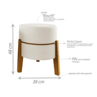 Puff Estilo Mesa em Tecido Bouclé Bege com Pés de Madeira Maciça - Design Sofisticado e Multifuncional - imagem 4