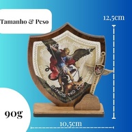 Adorno Mesa São Miguel Arcanjo com Espada - Escudo Religioso em Madeira - imagem 4