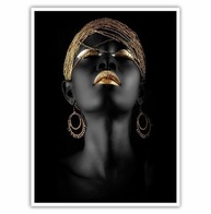 Quadro Decorativo 90x60 Mulher Pintura Preta e Dourada - Moldura Preta em Madeira FSC - imagem 4