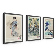 Kit 3 Quadros 18x24 cm Katsushika Hokusai - Moldura em Madeira e Vidro - Arte Japonesa Clássica - imagem 2