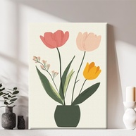 Arte de Parede em Tela Moderna 29x28cm - Moldura de Madeira com Design Floral Minimalista | Decoração Pronta para Pendurar - imagem 1