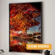 Quadro Decorativo Triplo Monte Fuji com Folhas Vermelhas - 3 Telas em Madeira 60x90cm com Vidro - imagem 5
