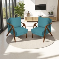 Kit 2 Poltronas Decorativas Shine em Madeira Maciça com Tecido Suede - Ideal para Sala, Escritório e Recepção - imagem 1