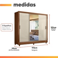 Guarda-Roupa Casal com Espelho 3P Correr 2G França Madeirado/Off White - imagem 4