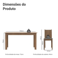 Conjunto Sala de Jantar com Mesa de Madeira e 6 Cadeiras Rustic/Silver Analu Madesa - imagem 2
