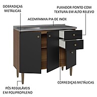 Balcão Gabinete com Pia 105cm Rustic/Preto Gourmet Madesa - imagem 2