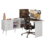 Escrivaninha Em L Mesa Para Computador Gamer 3 Gavetas Branco Lisboa Madesa - imagem 3