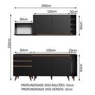 Cozinha Compacta 200cm Preta Reims Madesa - imagem 2
