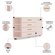 Cômoda Infantil Lorena Rosê: 4 Gavetas e Mais! - imagem 2