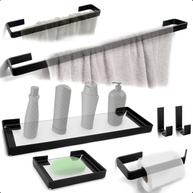 Kit Banheiro 7 Peças em Alumínio Preto Fosco Quadrado - Toalheiro, Papeleira, Porta Shampoo e Mais - imagem 2