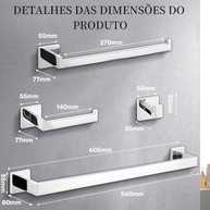 Kit Acessórios Banheiro em Aço Inox 4 Peças - Toalheiro, Suporte Papel Higiênico e Mais - imagem 4