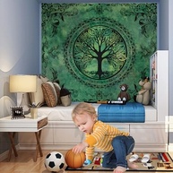 Tapeçaria Árvore da Vida Verde - Decoração Boho Mandala para Quarto e Sala - imagem 3