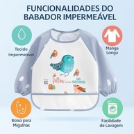 Babador Impermeável Infantil, Manga Longa com Velcro, Bolso para Migalhas, Design Divertido - imagem 5