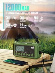 Rádio de Emergência 12000mAh: Alerta NOAA, Manivela Solar, Lanterna e Carregador Portátil - imagem 4