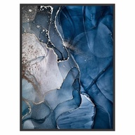 Quadro Decorativo 90x60cm com Moldura de Madeira - Estampa Mármore Azul Escuro para Sala, Quarto e Escritório - imagem 3