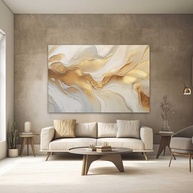 Quadro Decorativo Abstrato 90x60cm - Estilo Mármore Dourado para Sala e Quarto - imagem 2