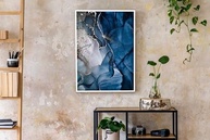 Quadro Decorativo 90x60cm com Moldura de Madeira - Estampa Mármore Azul Escuro para Sala, Quarto e Escritório - imagem 4