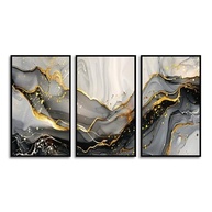 Kit com 3 Quadros Decorativos 30x50 cm Abstrato Marmorizado em Tons Marrom com Moldura Preta - Design Moderno para Sala, Quarto e Hall - imagem 4