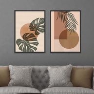 Quadros Decorativos com Moldura Folhas Abstrato Marrom Verde - Kit com 2 Peças 40x60cm - imagem 3