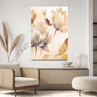 Quadro Decorativo Floral Abstrato 90x60cm - Bege e Marrom | Tecido Premium com Impressão HD - imagem 1