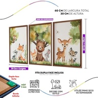 Quadro Decorativo Infantil Animais da Floresta | 3 Peças em Aquarela com Moldura Marrom - imagem 4