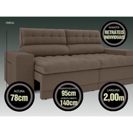 Sofá Retrátil e Reclinável Omega 2m Velosuede Marrom - imagem 2