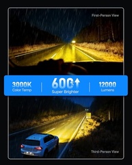 Marsauto Lâmpadas LED Neblina H11/H16/H8 Âmbar 3500K - Super Brilho 12.000 Lúmens - imagem 3