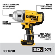 DEWALT Chave de Impacto 20V MAX* XR 1/2" (13mm) 203Nm - Potência e Controle para Seus Projetos - imagem 3