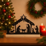 Presépio de Natal em MDF com Base de Madeira Pinus - Decoração Mesa Natalina Premium - imagem 1