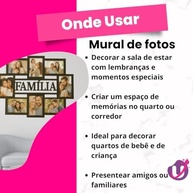 Mural de Fotos Família em MDF Preto com 8 Espaços 10x15cm - Painel Decorativo Moderno com Fita Dupla Face - imagem 4