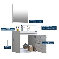 Gabinete com Cuba de Banheiro em MDF Branco Gianduia Premium - Design Moderno e Resistente - imagem 4