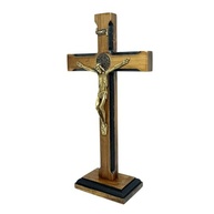 Crucifixo de Mesa São Bento Luxo 23 cm - Madeira Natural com Medalha de Fé - imagem 5