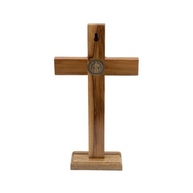 Crucifixo de Madeira com Medalha de São Bento 19cm - Mesa ou Parede - imagem 2